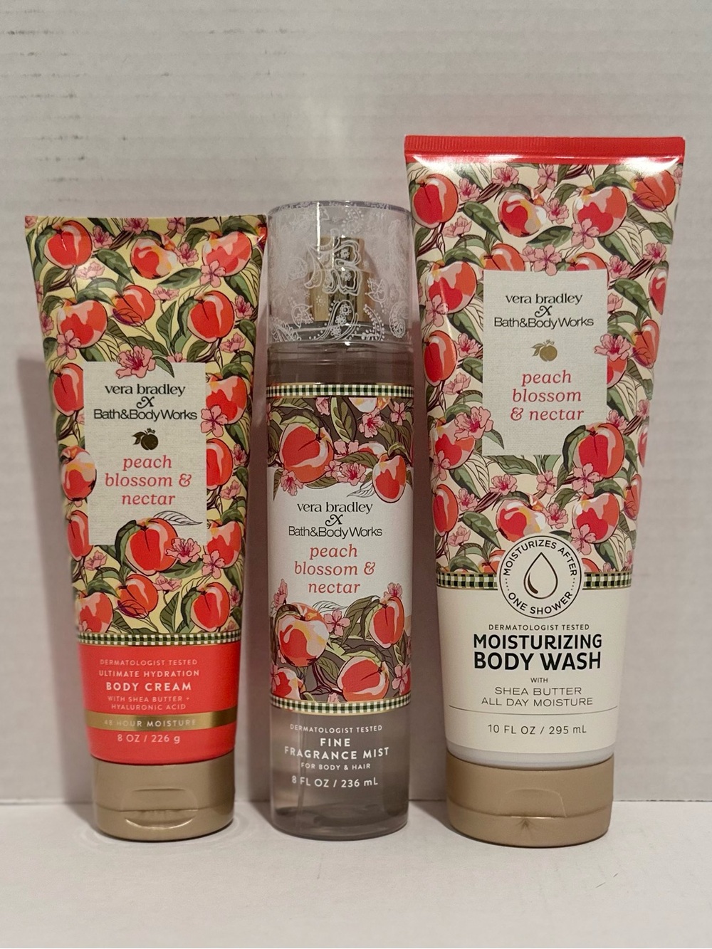 Bath & Body NEW Vera Bradley Peach Blossom & Nectar Cream, Mist & Body Wash